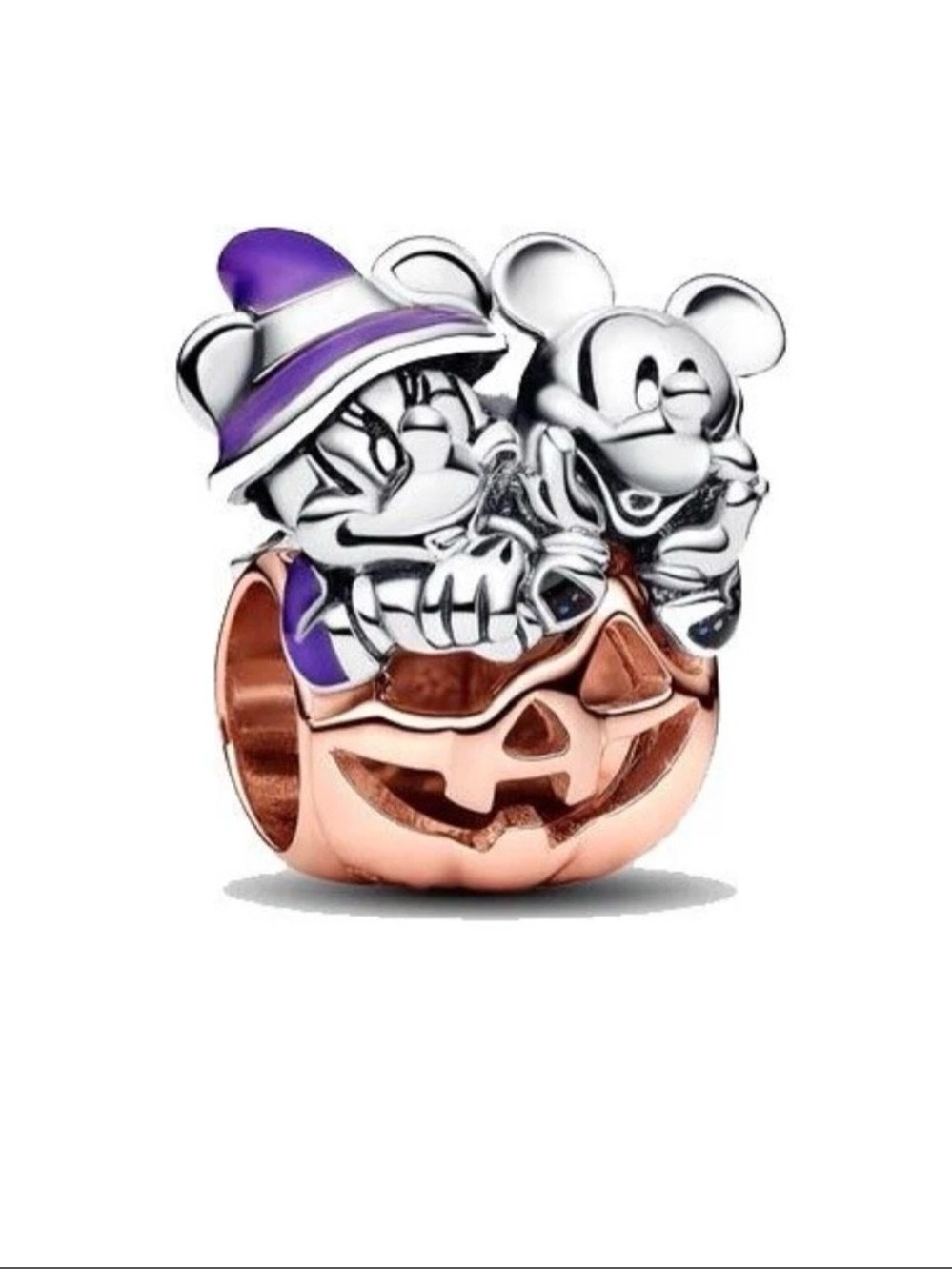 Pandora Disney Minnie & Mickey Jack-O'-Lantern Charm in Purple and Rose Gold
